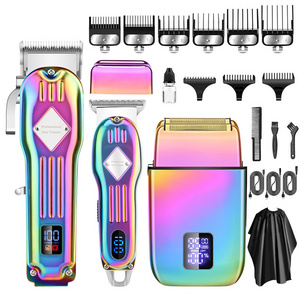 AREMEY PRO 973 Electric Foil Shaver Hair Clippers Set gold all metal body hair trimmer set and beard Shaver