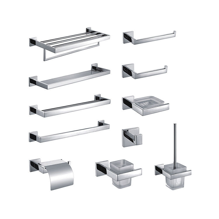 Stainless Steel Square Washroom Accessories Hotel Bath Hardware Accessories Set