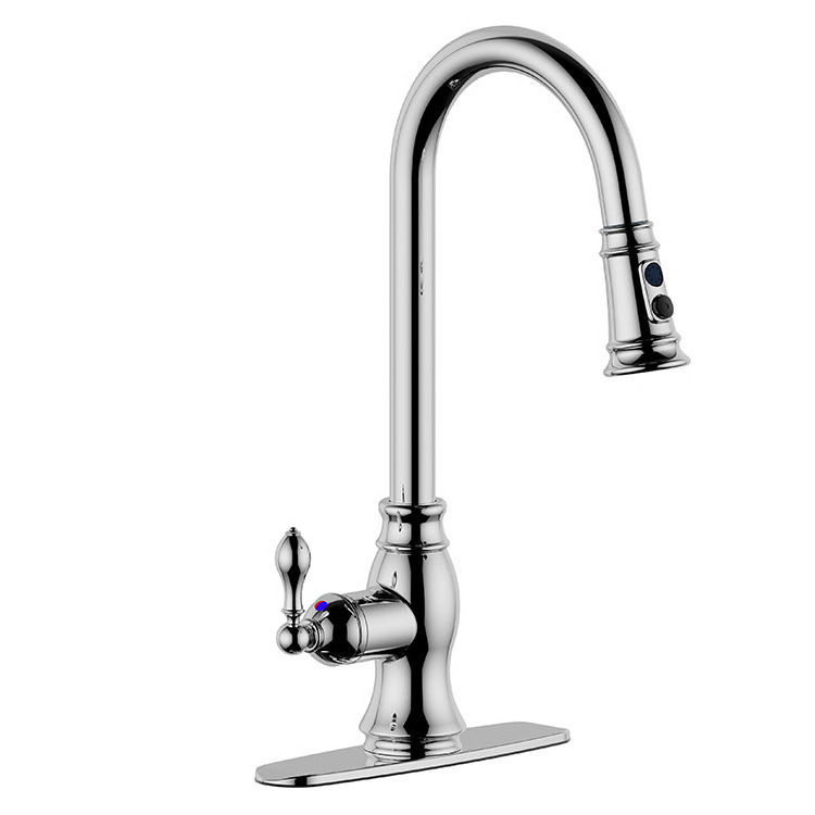 chrome single handle pulldown kitchen faucet with ceramic cartridge