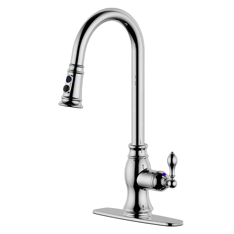 chrome single handle pulldown kitchen faucet with ceramic cartridge