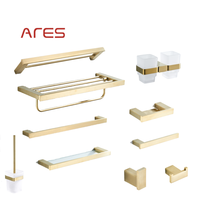 Ares Idealex On Stock Stainless Steel brushed gold toilet paper holder towel bar for hotel and bathroom