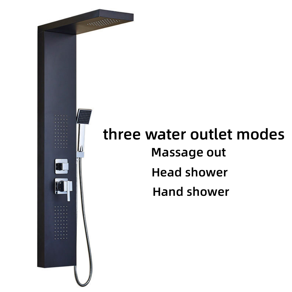 Idealex Hot Sale Stainless steel LED Wall Mounted Black Contemporary Waterfall Shower Column Panel Faucet for Bathroom