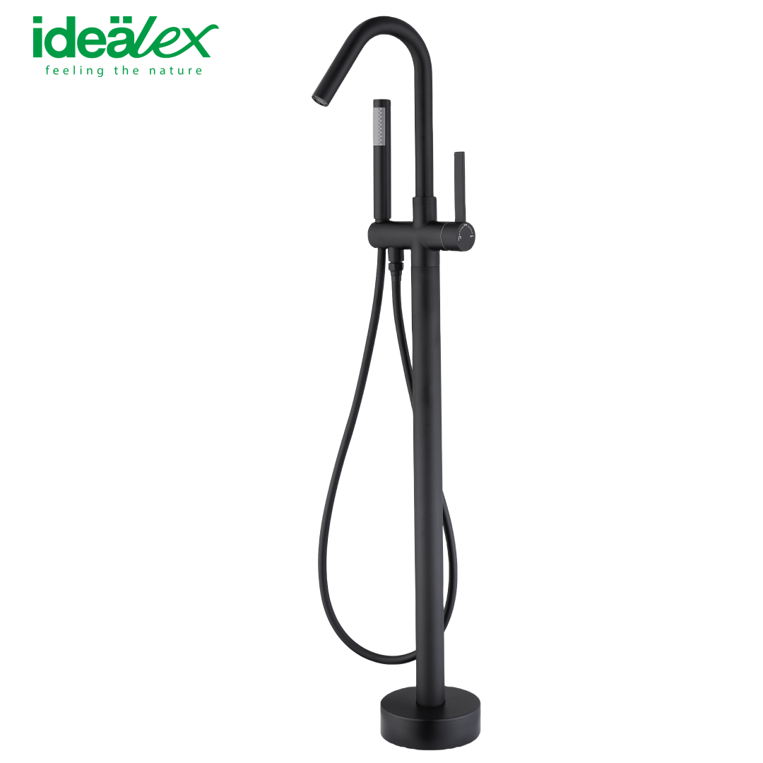 Ares Idealex Black Floor Standing Floor Mount Waterfall Bathtub Faucet Bathroom Faucets Set with Hand Shower