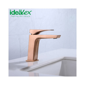 Ares Idealex Hot Cold Rose Gold Water Mixer Brass Wash Basin Faucet for Square Wash Single Hole Basin Faucet