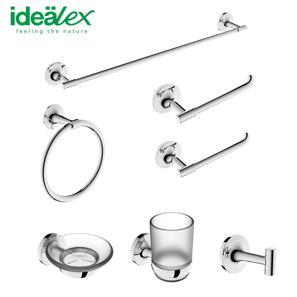 Ares Idealex stainless steel 6 pieces Round Design Black Sanitary Wall Mounted Bathroom Accessories hardware Set