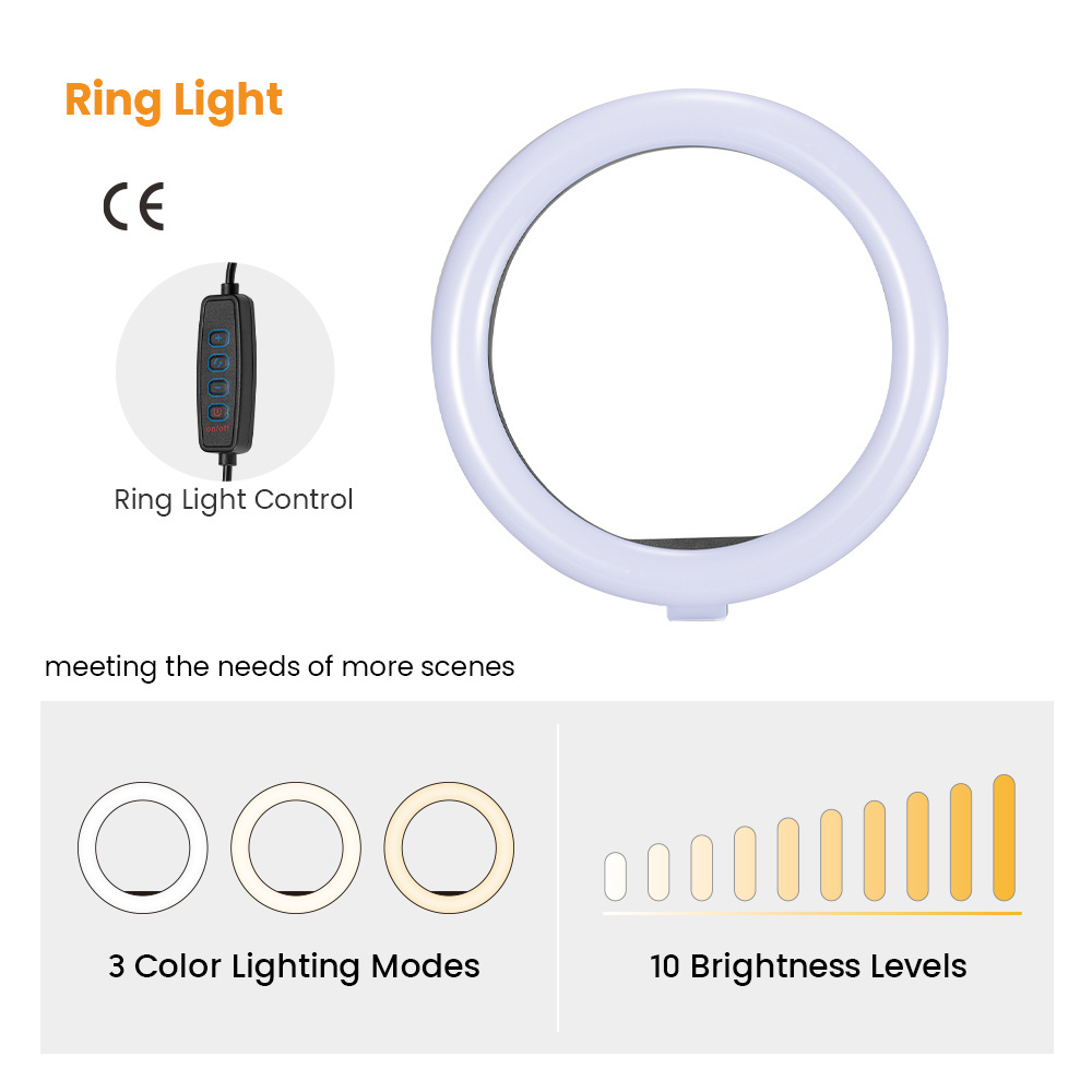 MDS11-2 Live Streaming Ring Light With Mount Tiktok Youtube Ring Light 10inch LED With Cell Phone Holder Light Ring