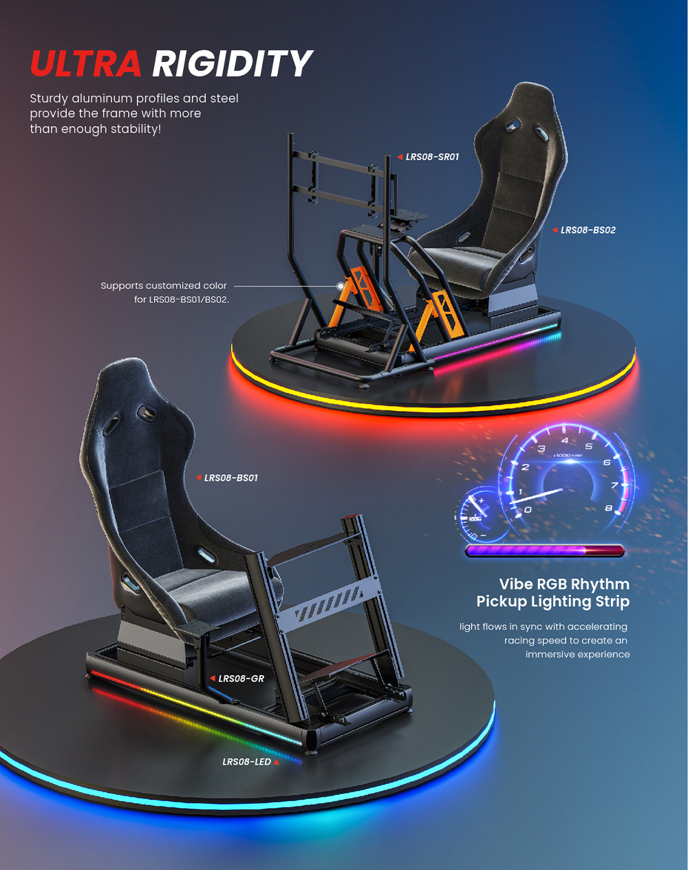 LRS08-BS01 Aluminum Gaming Racing Sim Simulator Driving Cockpit Rig For PC PS4 PS5 Xbox G25 G27 G29 G920 Car GTR Simracing Seat