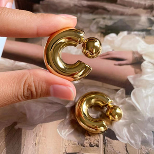 Aretas 2024 New Fashion Jewelry Exaggerated Earrings Women Wholesale Gold Plated Hypoallergenic Chunky Ball C Shaped Earrings