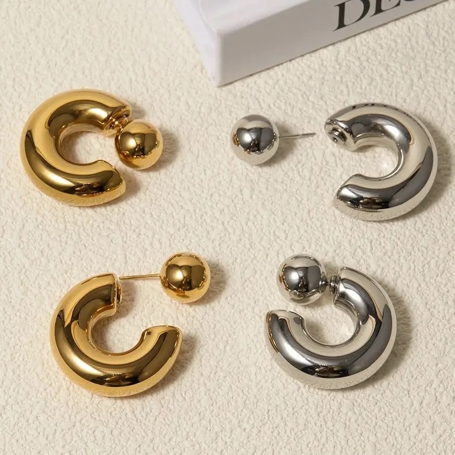 Aretas 2024 New Fashion Jewelry Exaggerated Earrings Women Wholesale Gold Plated Hypoallergenic Chunky Ball C Shaped Earrings