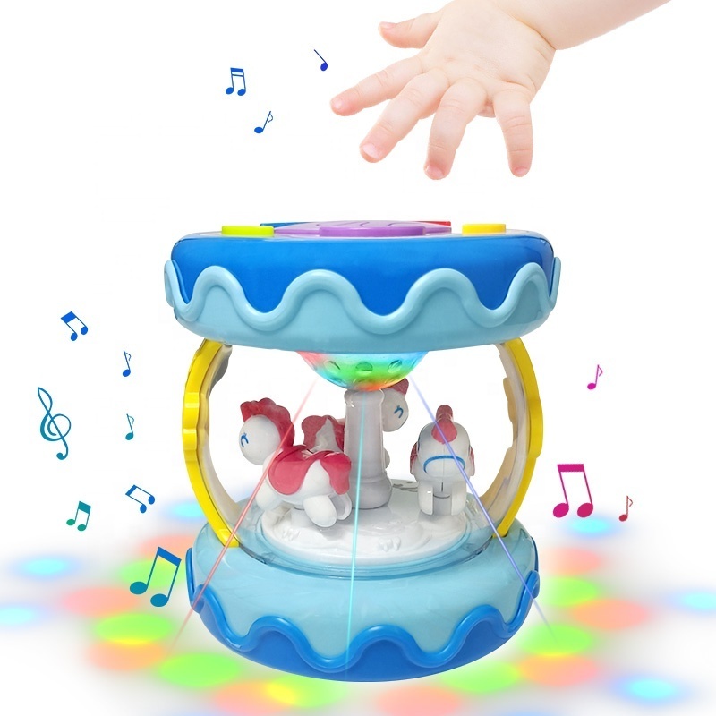 Projector Baby Musical Instrument Toys Tummy Time Carousel Rotating Drum 6 to 12 month with Music Light