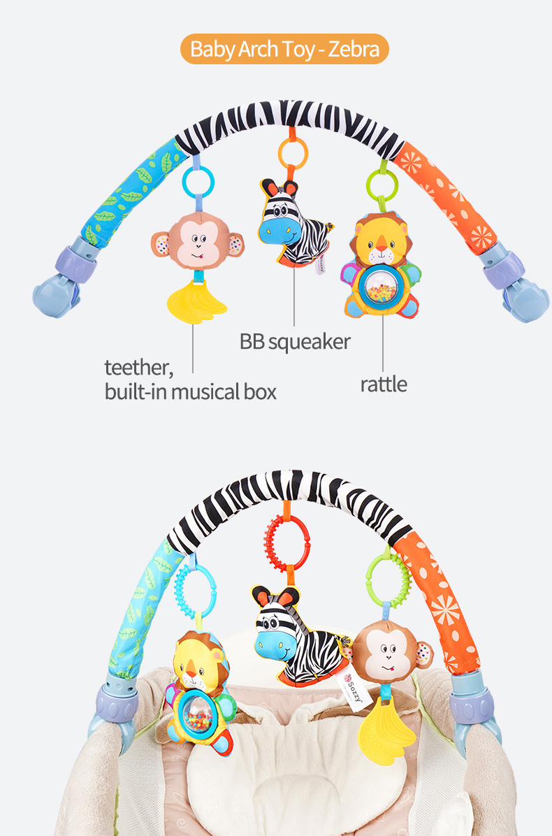 Toddler Activity Animal Crib Music Baby Bed Bell Toys Arch Baby Stroller For Baby Bed Arch Toy Strollers Rattle Squeak Teether