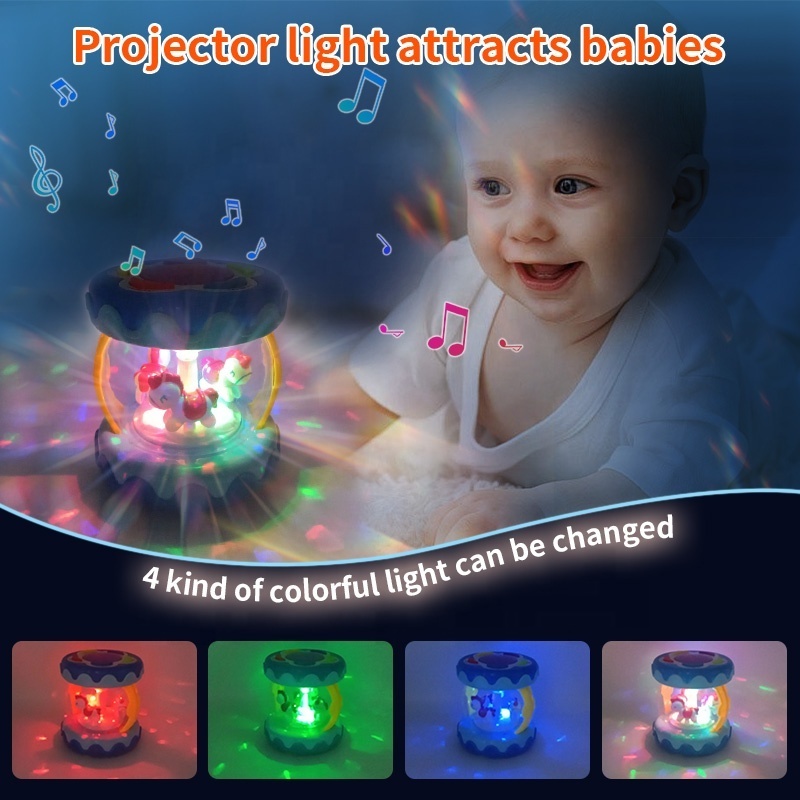 Projector Baby Musical Instrument Toys Tummy Time Carousel Rotating Drum 6 to 12 month with Music Light