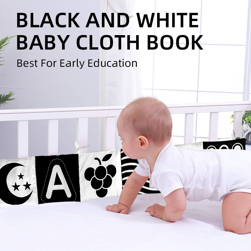 Baby Gift Crinkle Books Infant Tummy Time Baby Visual Bed Toys 0-3 Months Baby Contrast Crinkle Black and White Soft Cloth Book