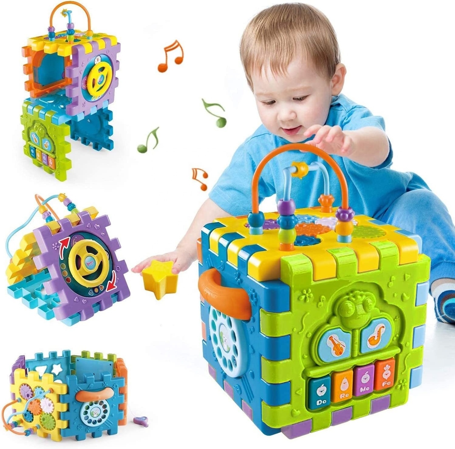 Early Educational 6 in 1 Shape Sorter Toys Baby Activity Play Centers Music and Light Activity Cube for 6 12 18 Months