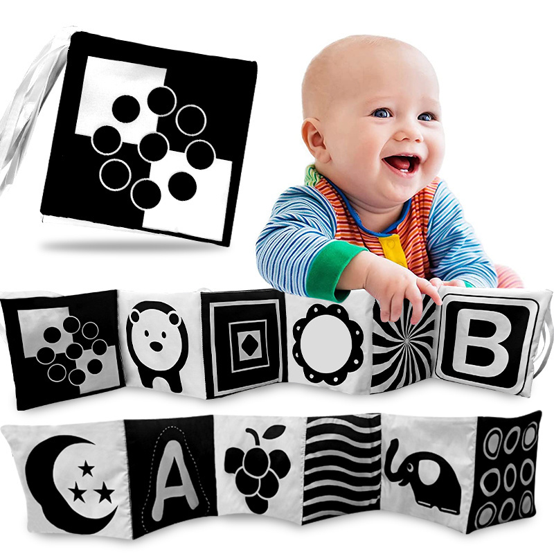 Baby Gift Crinkle Books Infant Tummy Time Baby Visual Bed Toys 0-3 Months Baby Contrast Crinkle Black and White Soft Cloth Book