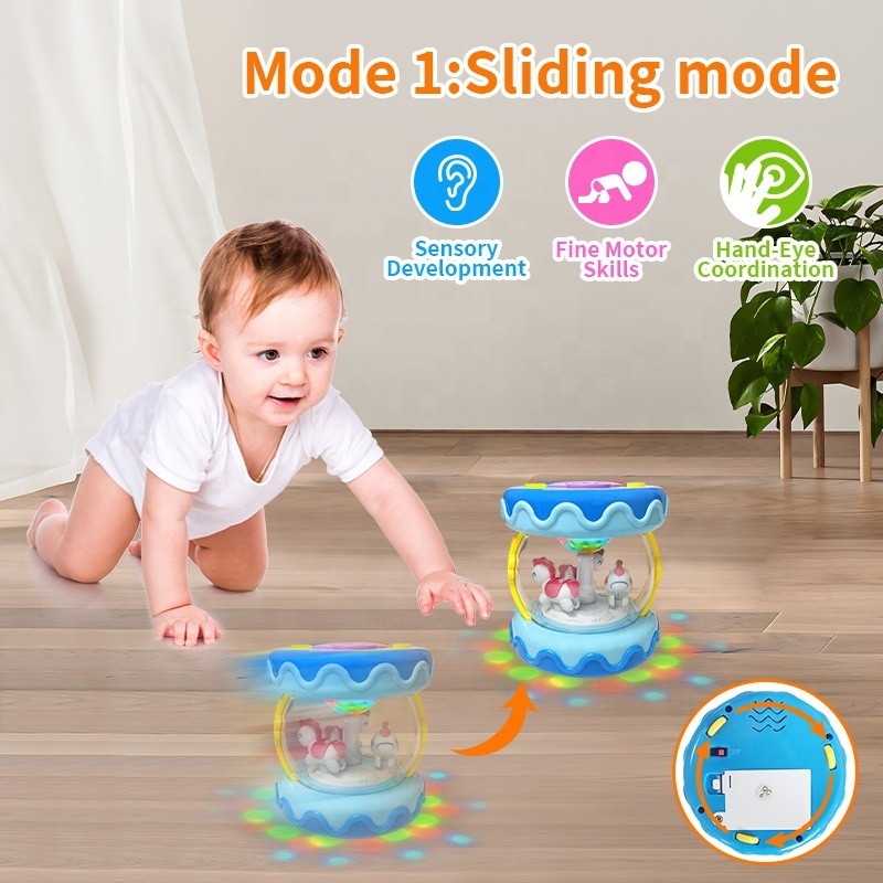 Projector Baby Musical Instrument Toys Tummy Time Carousel Rotating Drum 6 to 12 month with Music Light