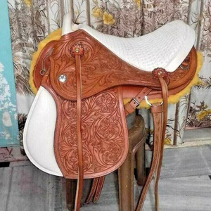 High on Demand  Premium Leather Western Horse Easy Comfortable Quilted Cow indium white Softie Seat Saddle from Indian Exporter