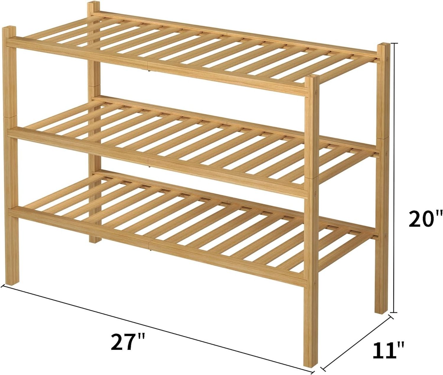 Closet Free Standing Wood Shoe Shelf Storage Organizer for Entryway Small Space 3 Tier Bamboo Shoe Rack