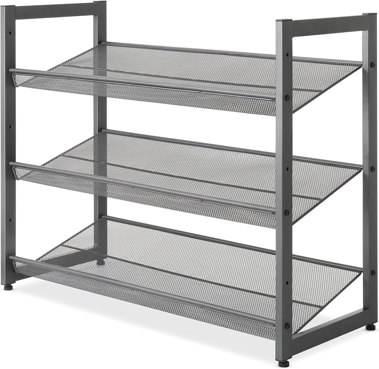 Steel Mesh 3-Tier Shoe Rack, Gunmetal Gray