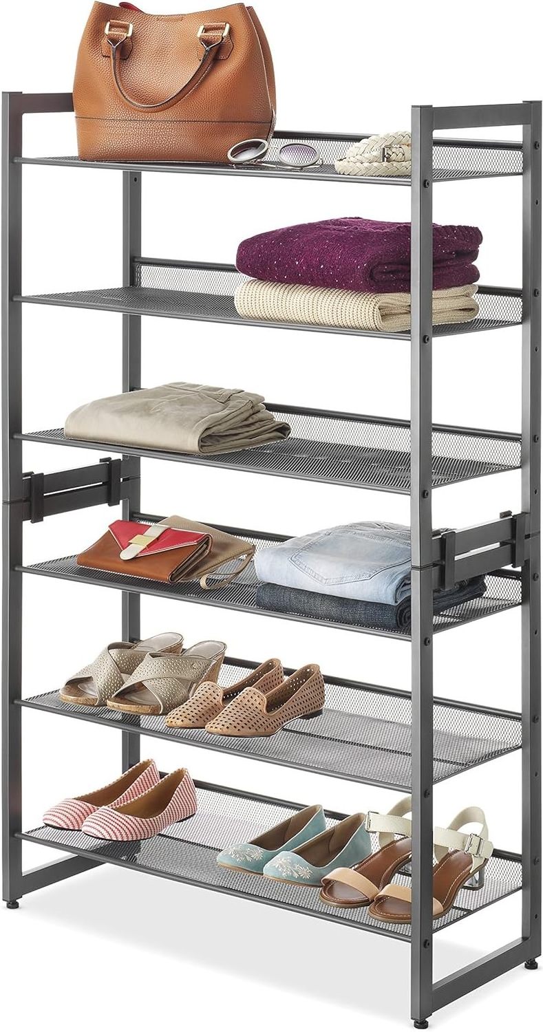 Steel Mesh 3-Tier Shoe Rack, Gunmetal Gray