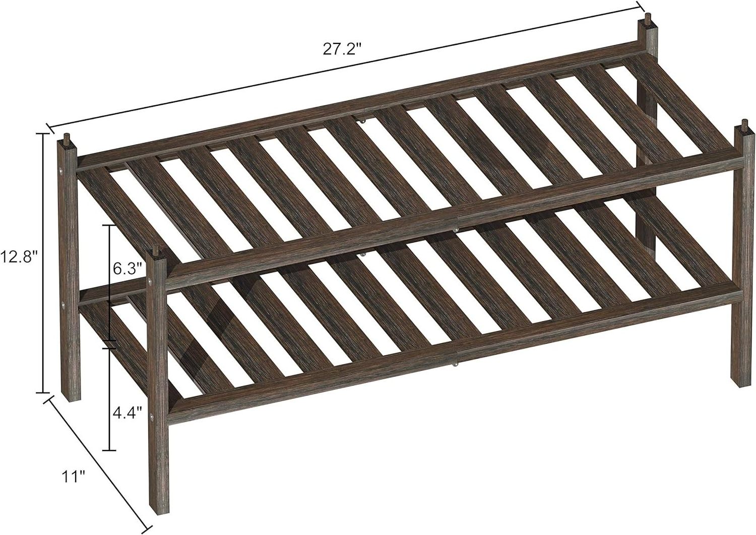 Bamboo  Organizer for Entryway, Hallway and Closet 2-Tier Shoe Rack Stackable Shoe Shelf Storage