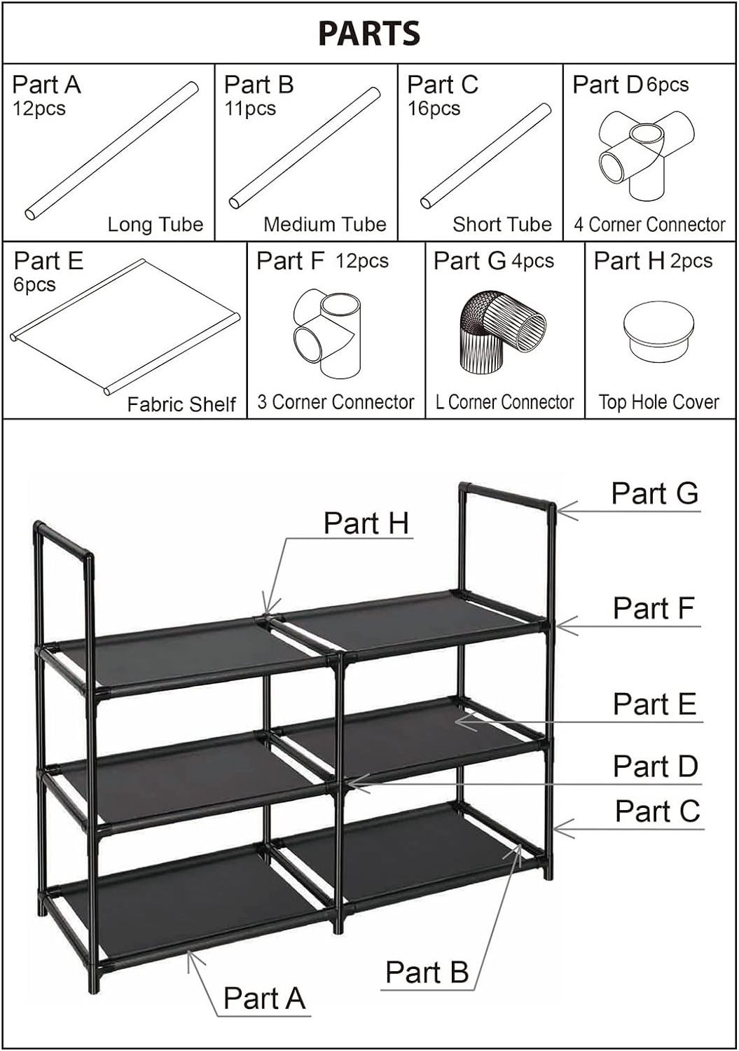 3 Tiers Shoe Rack 12-15 Pairs Sturdy Shoe Shelf