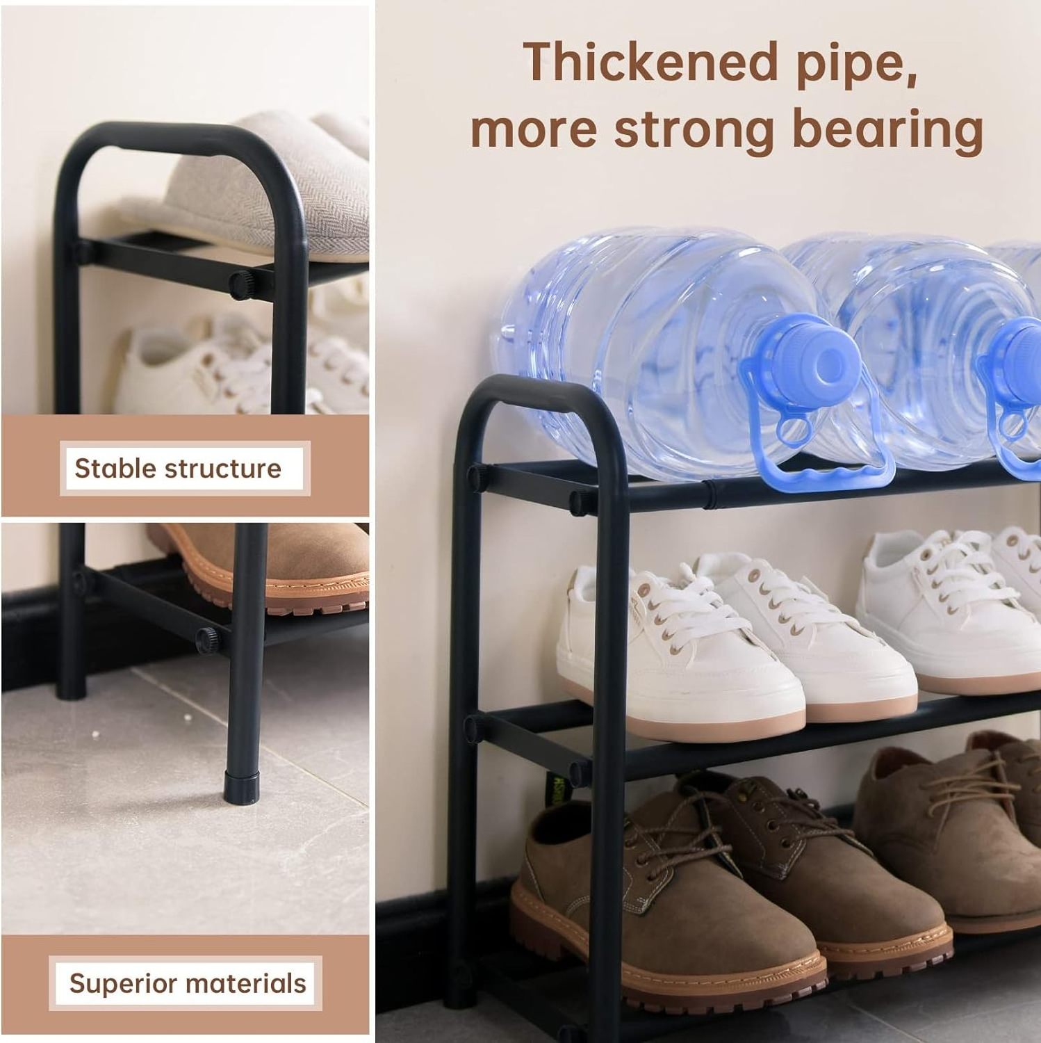 3-Tier Expandable Shoe Rack,Adjustable Shoe Shelf Storage Organizer Heavy Duty Metal Free Standing Shoe Rack