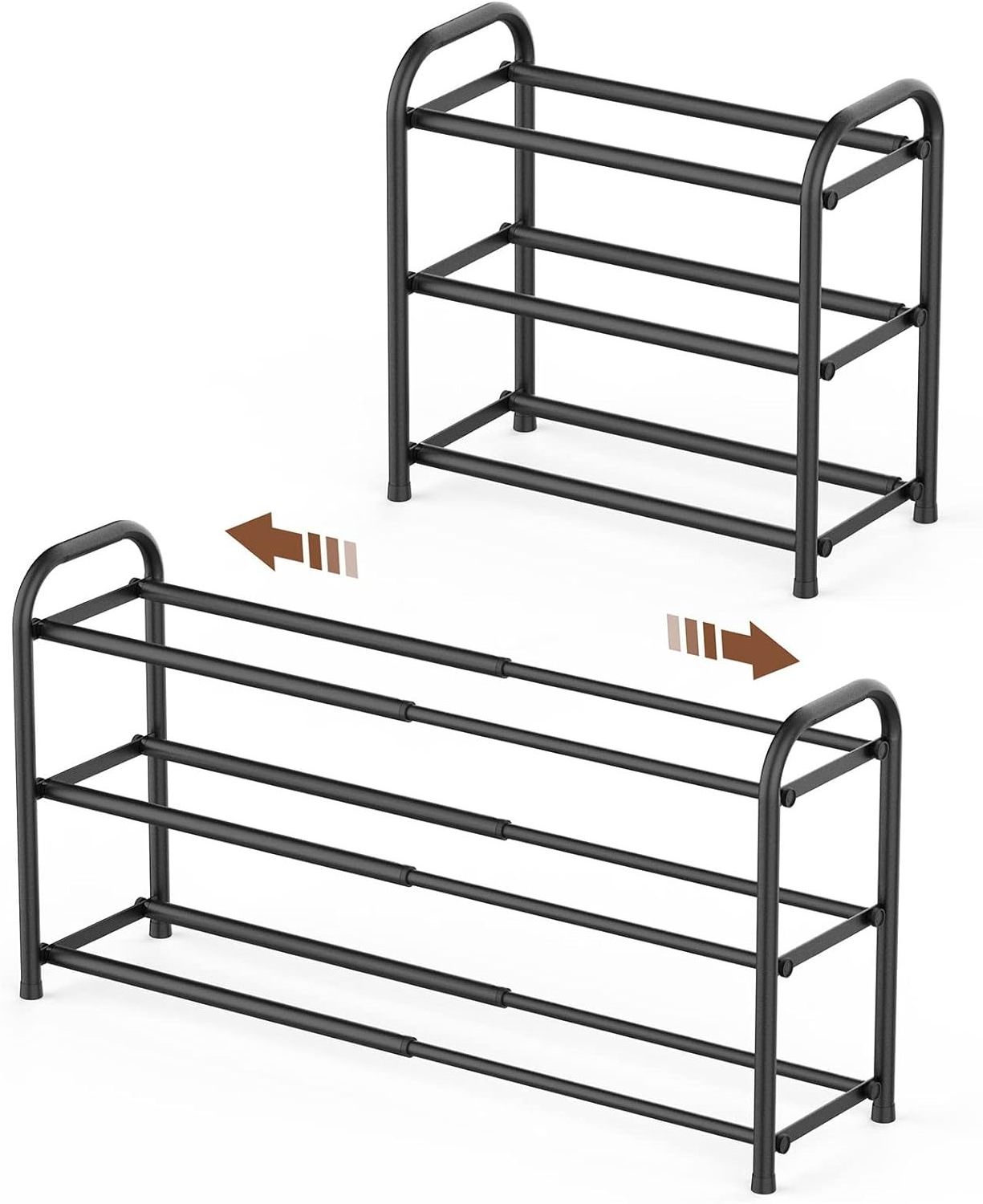 3-Tier Expandable Shoe Rack,Adjustable Shoe Shelf Storage Organizer Heavy Duty Metal Free Standing Shoe Rack