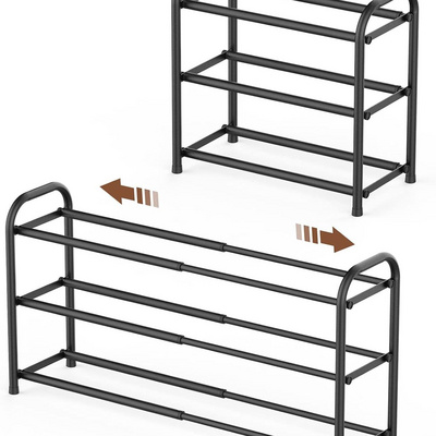 3-Tier Expandable Shoe Rack,Adjustable Shoe Shelf Storage Organizer Heavy Duty Metal Free Standing Shoe Rack