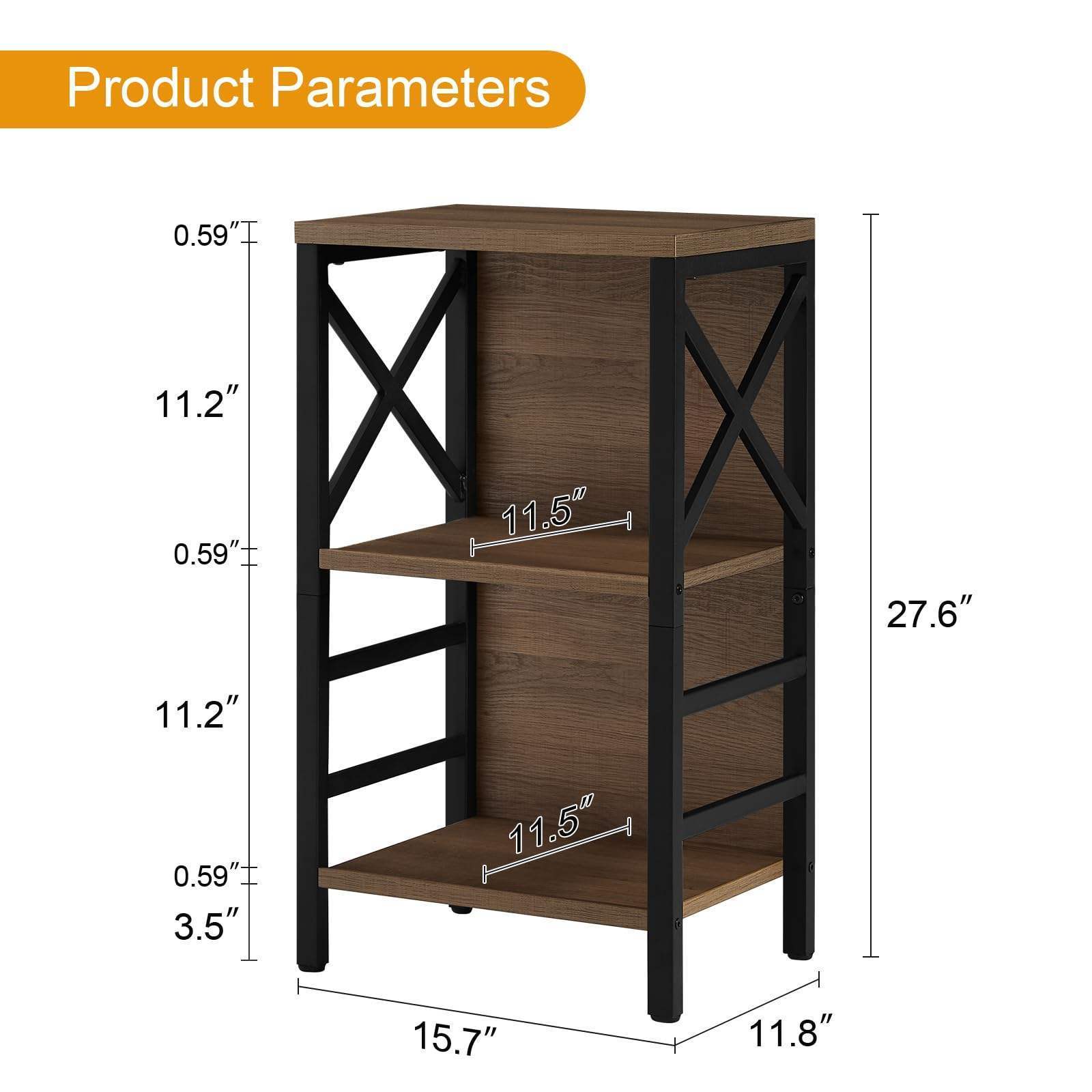 Industrial 3 Tier Bookshelf, Rustic Wood and Metal Bookcase FreeStanding Storage Small Bookcase metal storage rack