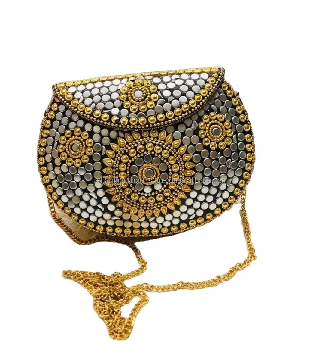 Golden Beaded Multi colored Metal Clutch Bag - Metal BOX Purse Best Ethnic Colorful bridal bag at low price by LUXURY CRAFTS