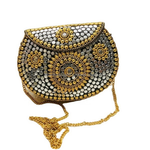 Golden Beaded Multi colored Metal Clutch Bag - Metal BOX Purse Best Ethnic Colorful bridal bag at low price by LUXURY CRAFTS