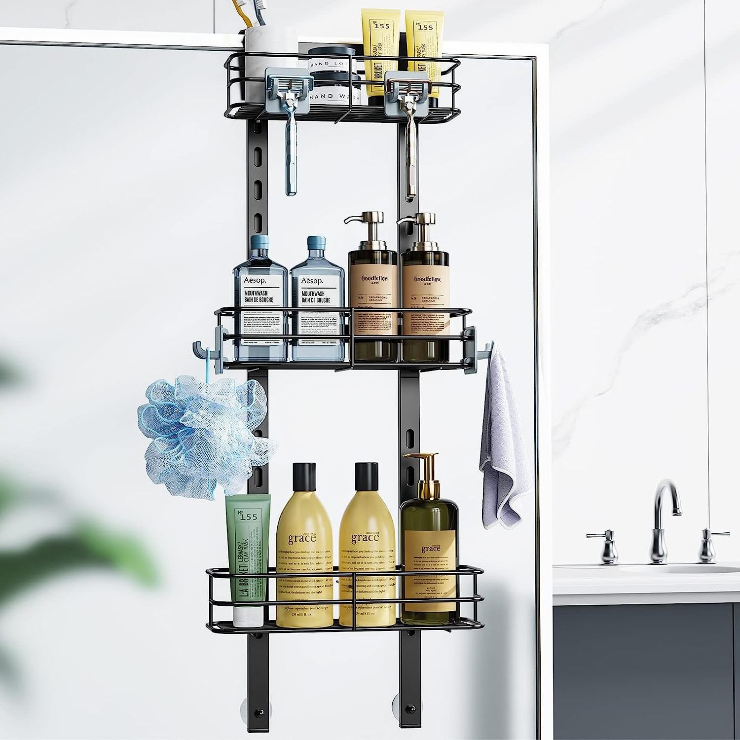 3 Tiers Over The Door Shower Caddy Shelf Organizer With 4 Hooks For Shampoo Rustproof Bathroom Kitchen Storage Baskets