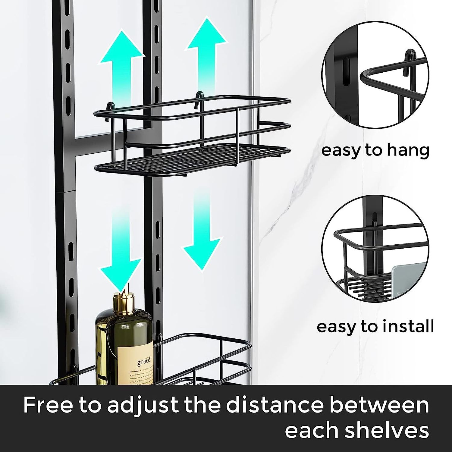 3 Tiers Over The Door Shower Caddy Shelf Organizer With 4 Hooks For Shampoo Rustproof Bathroom Kitchen Storage Baskets