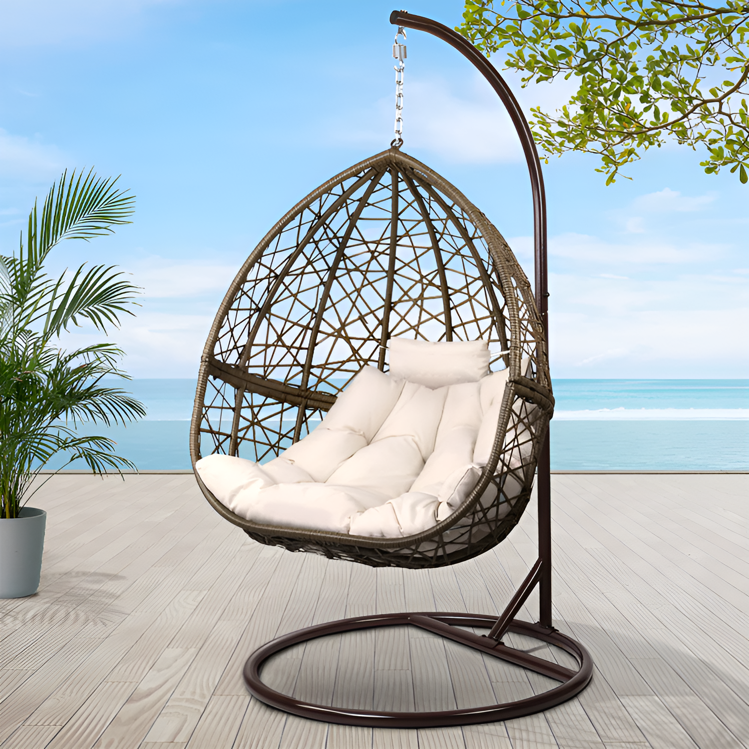 Garden Furniture Outdoor  Manufacturer Rattan  Egg Hanging Patio Swing With Metal  Stand  Chair