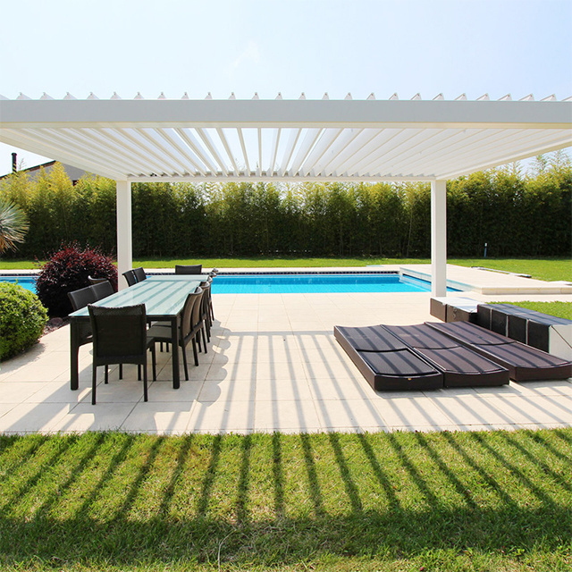 Hot selling Modern Bioclimatic UV Resistant Swimming Pool Pergola Motorized Louver Backyard Sunroom Outdoor Gazebo