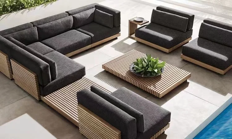 Solid Wood Furniture with Cushions Sofa Set Living Room Garden Patio Hotel Sectional L Shape Outdoor Sofa