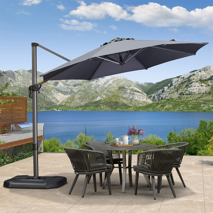 New Deign Outdoor Sun LED Light Patio Roma Parasol Roman Umbrella Fabric Waterproof Polyester Outdoor Furniture Modern