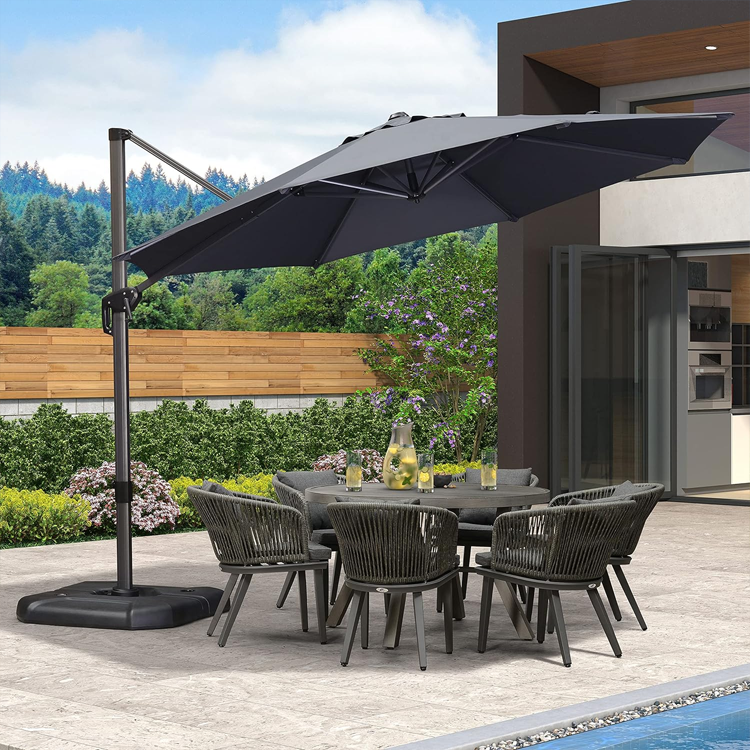 New Deign Outdoor Sun LED Light Patio Roma Parasol Roman Umbrella Fabric Waterproof Polyester Outdoor Furniture Modern