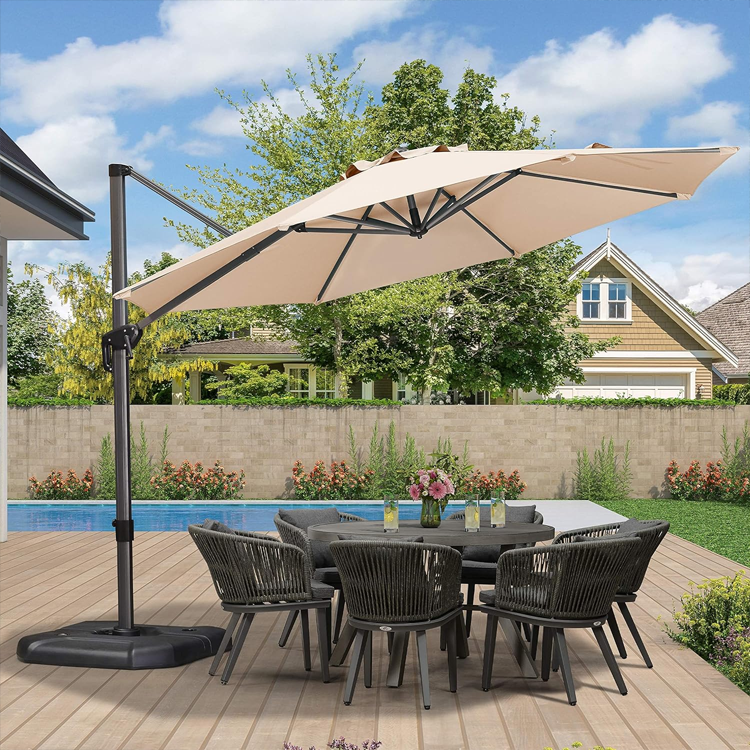 New Deign Outdoor Sun LED Light Patio Roma Parasol Roman Umbrella Fabric Waterproof Polyester Outdoor Furniture Modern