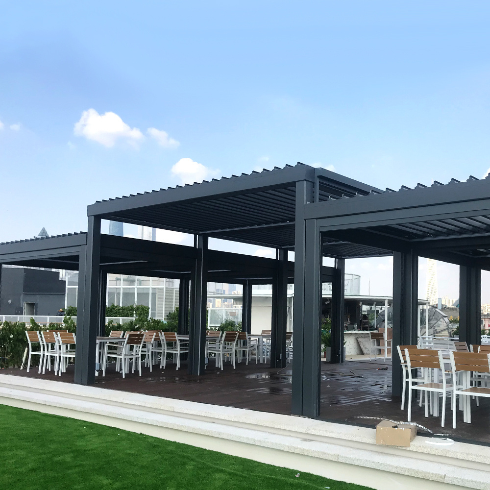 Hot sale Waterproof Aluminum Patio Coverings Electric Opening Roof System Garden Bioclimatic Pergola