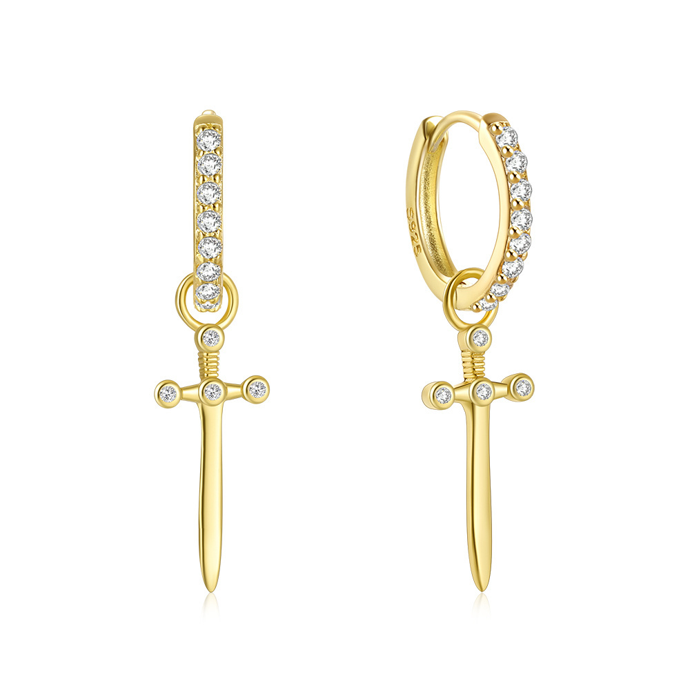 Dropshipping Dagger Pendant Women 18K Gold Plated Sword 925 Sterling Silver Fine Jewelry Pave CZ Zircon Hoop Earrings