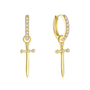 Dropshipping Dagger Pendant Women 18K Gold Plated Sword 925 Sterling Silver Fine Jewelry Pave CZ Zircon Hoop Earrings