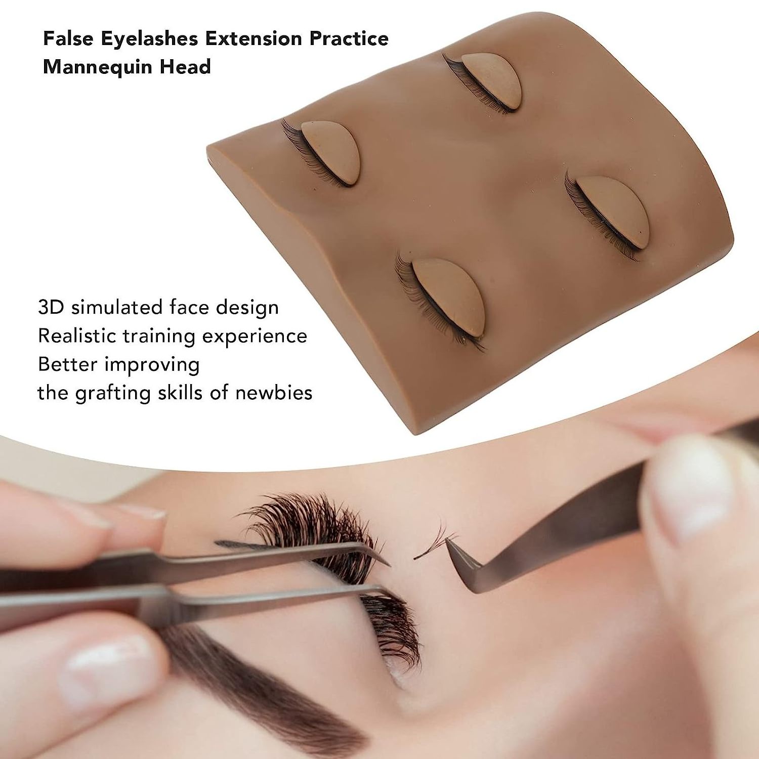 Silicon Flat Practice Eyelid Mannequin for Eye Lash Extensions Practice Eyelid Training Mannequin Head with Lashes