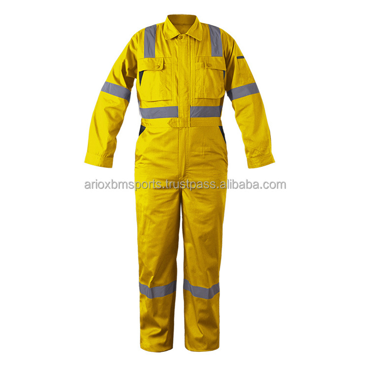 Custom Hi Vis construction worker Fire-retardant Overalls Work Clothes Reflective Strips Fireproof Cotton Coverall by ABM Sports