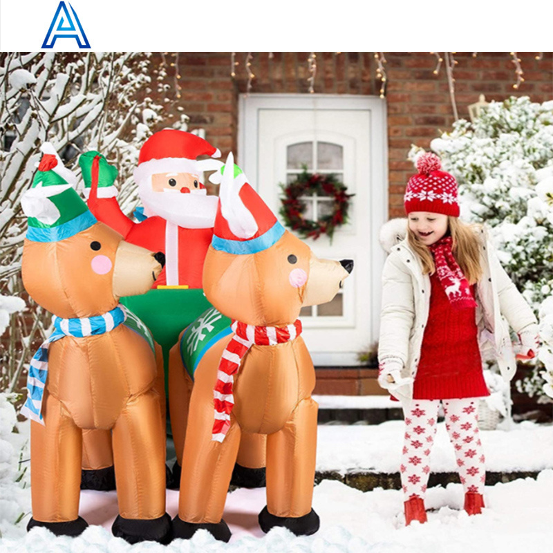 Christmas decoration LED light huge inflatable Santa Claus reindeer sled model balloon