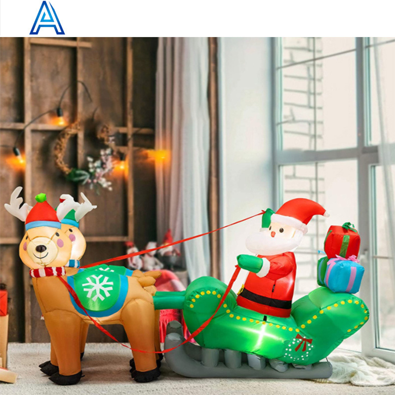 Christmas decoration LED light huge inflatable Santa Claus reindeer sled model balloon