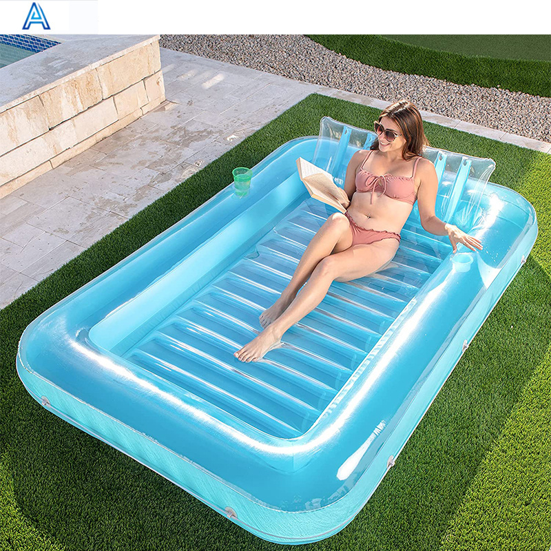 PVC inflatable adult tanning pool float lounger lounge air mat airbed air bed with pillow for pool float mattress