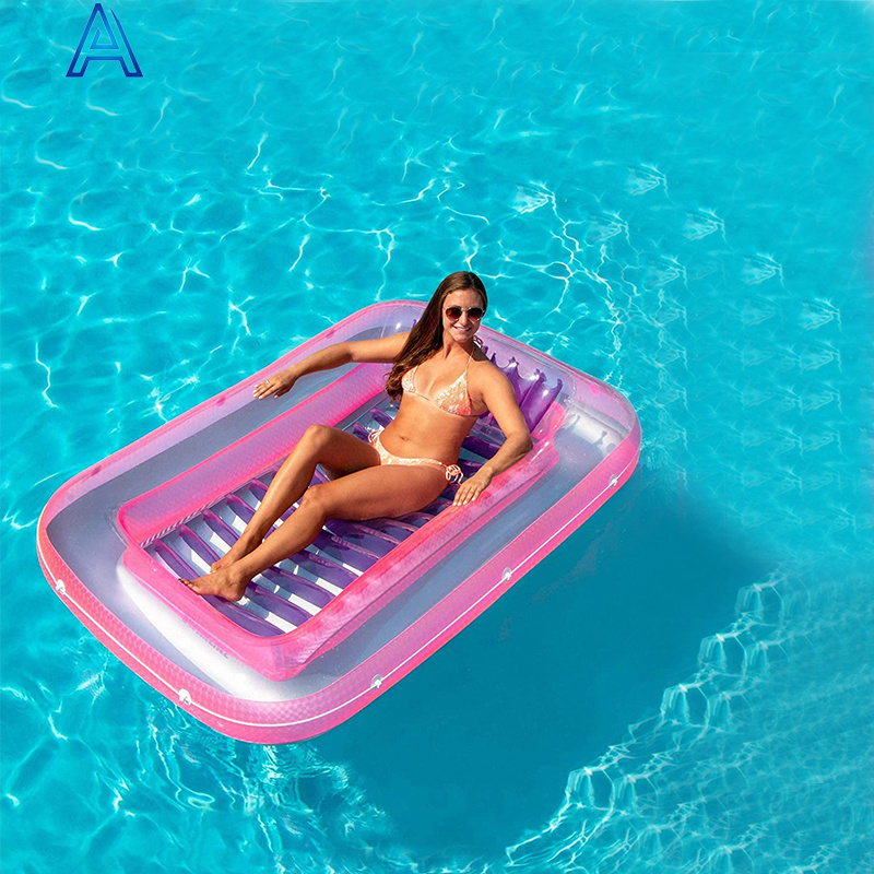 PVC inflatable adult tanning pool float lounger lounge air mat airbed air bed with pillow for pool float mattress