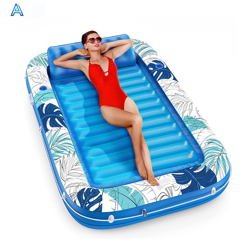 PVC inflatable adult tanning pool float lounger lounge air mat airbed air bed with pillow for pool float mattress